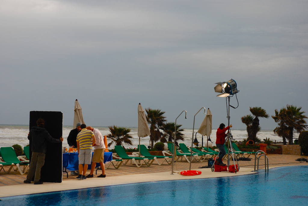 Shooting of De Telegraaf© tv commercial in the swimming pool of the Hotel Amaragua Torremolinos