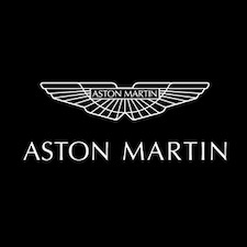Aston Martin imagologo with silver letters and background in black