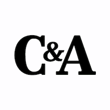 C&A logo in white with light blue color in the background