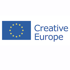 European Union flag with the Creative Europe Programme letters in blue