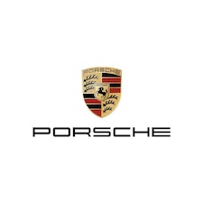 Porsche badge full color with letters in black over background in white