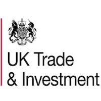UK shield with the UK Trade & Investment letters in black with a thin vertical red line over white background