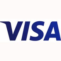 Visa logo with marine blue letters over white background
