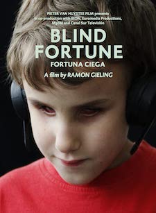 Blind Fortune a film directed by Ramon Gieling. In the poster a blind kind with a headset looking down