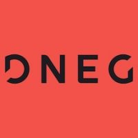 DNEG logo with letters in black and red orange background