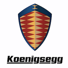 Koenigsegg badge full color with letters in black over background in white