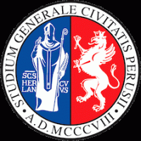 Università di Perugia logo in a circle form in blue and red color